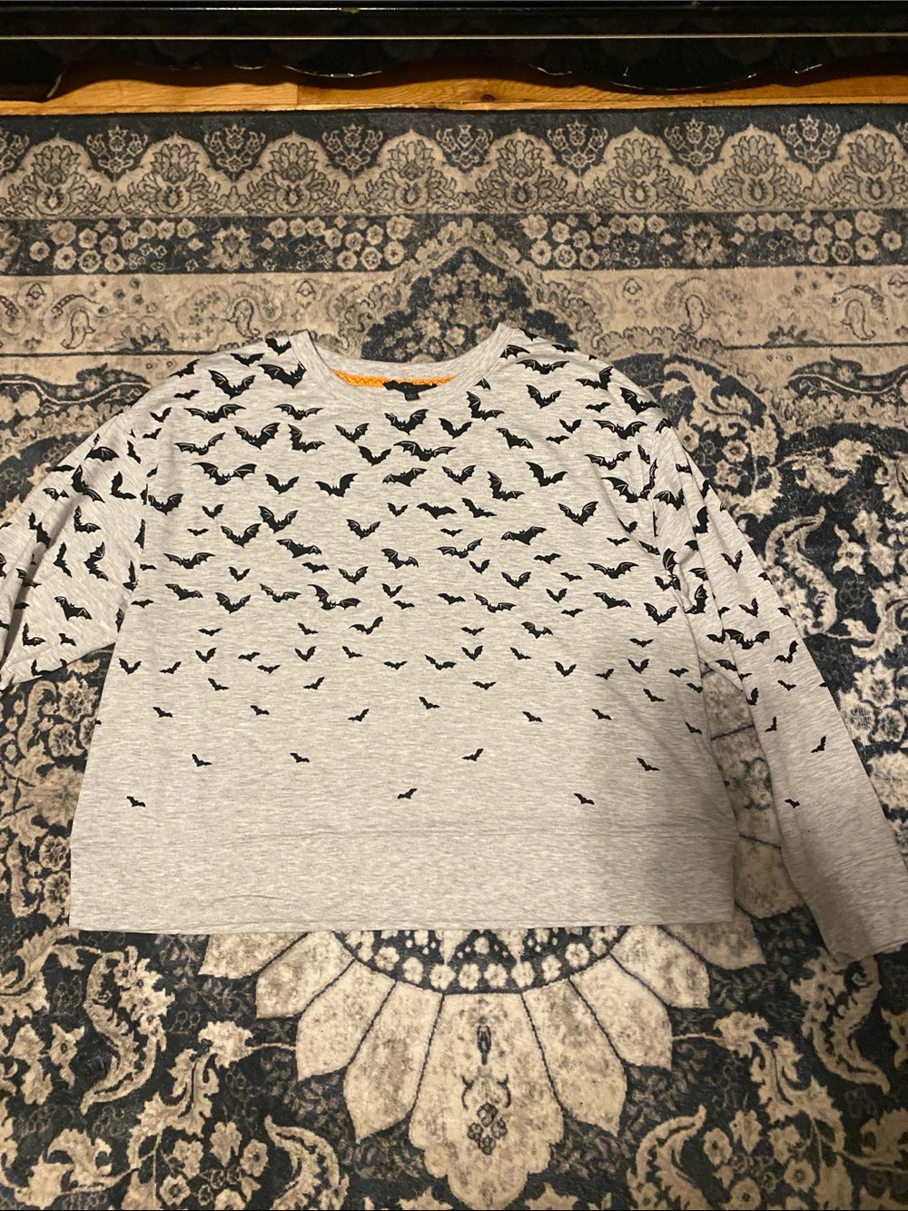 Light Gray Bat Print Crewneck Sweater - Men